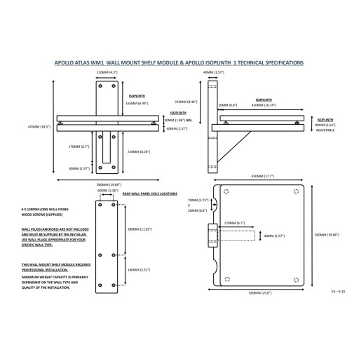 Atacama Apollo Atlas WM1 Wall Mount Shelf Module - Dark Oak Finish